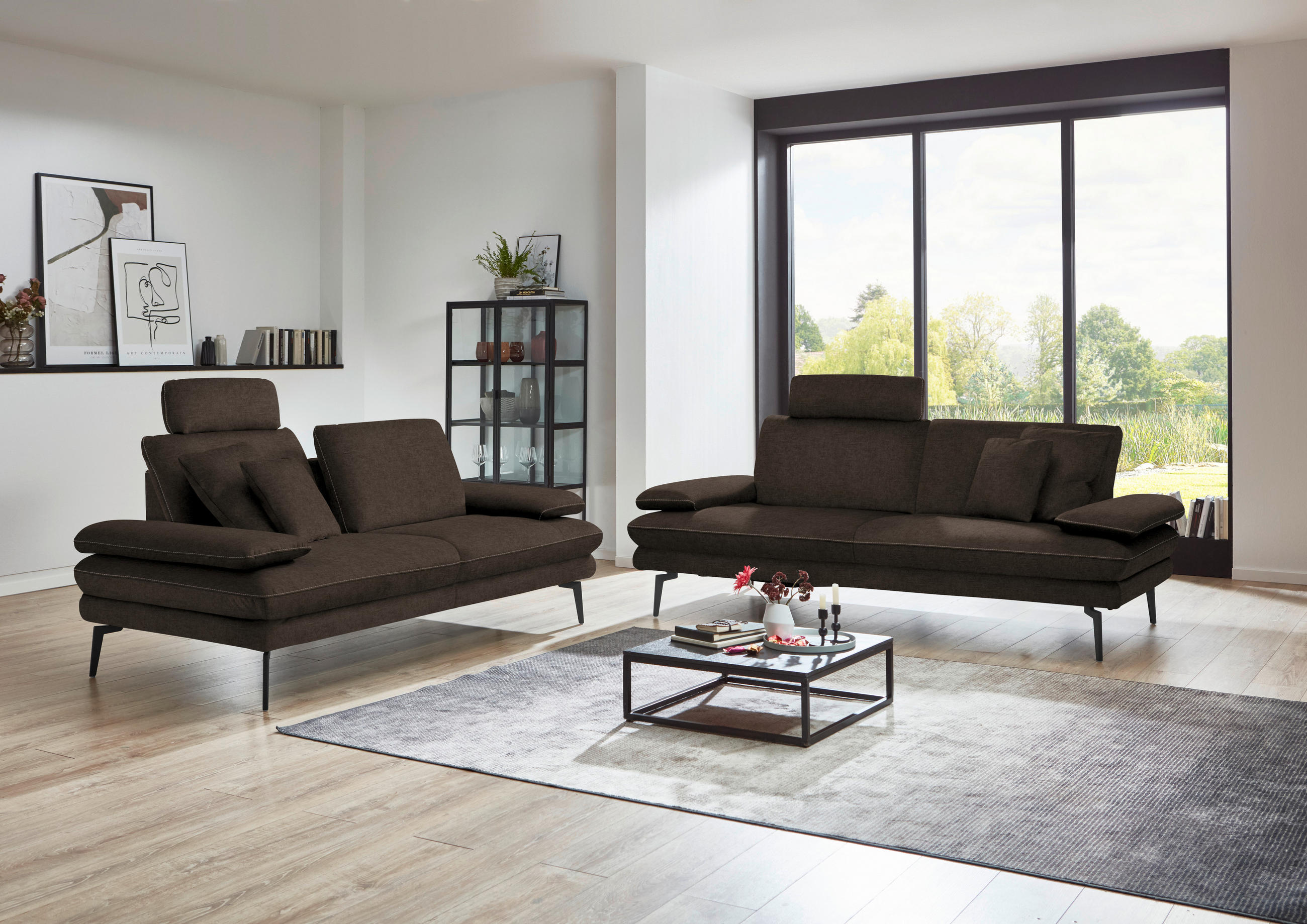 2,5-SITZER in Velours Dunkelbraun  - Dunkelbraun/Beige, Design, Textil/Metall (196/89/104cm) - Dieter Knoll