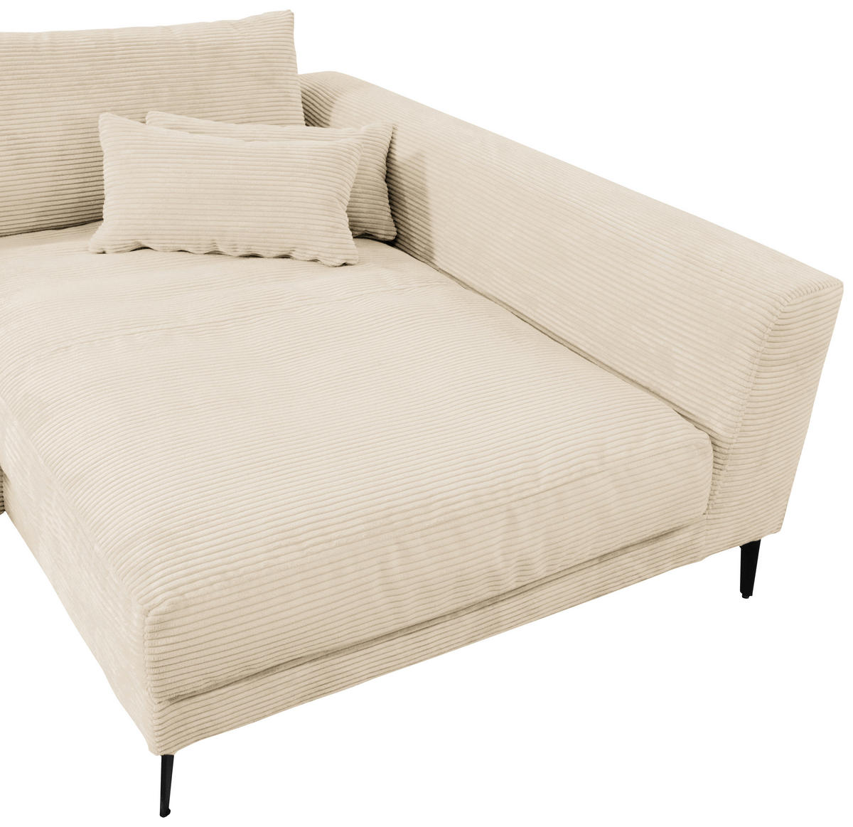 ECKSOFA Creme Cord  - Creme/Schwarz, Design, Textil/Metall (313/172cm) - Livetastic