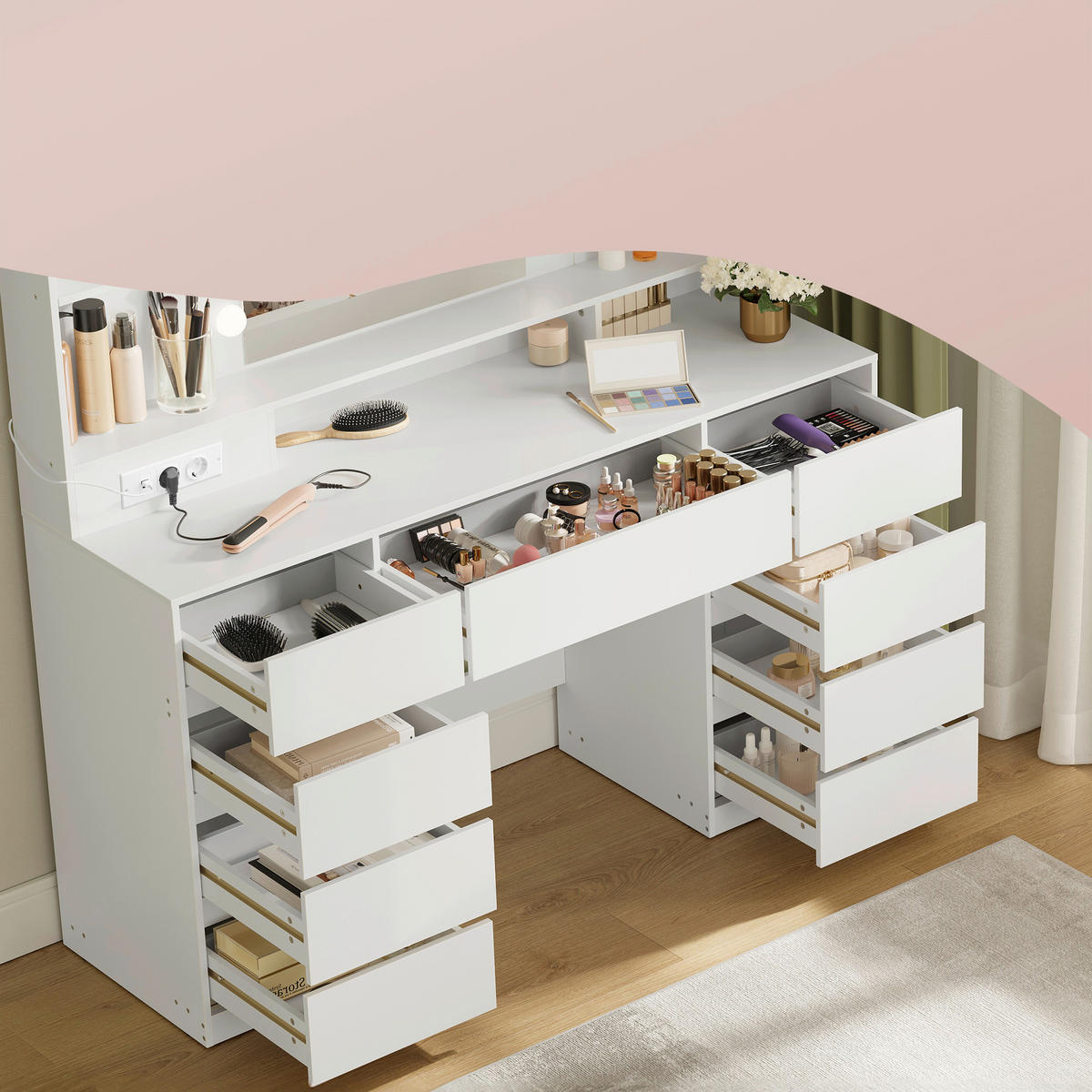 SCHMINKTISCH 107/40/144 cm, Weiß  - Weiß, KONVENTIONELL, Glas/Holzwerkstoff (107/40/144cm) - Boxxx