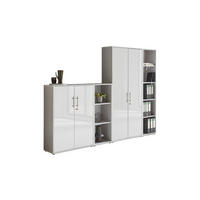 AKTENSCHRANK 257/186/33 cm  - Weiß Hochglanz/Grau, MODERN, Holzwerkstoff (257/186/33cm) - MID.YOU