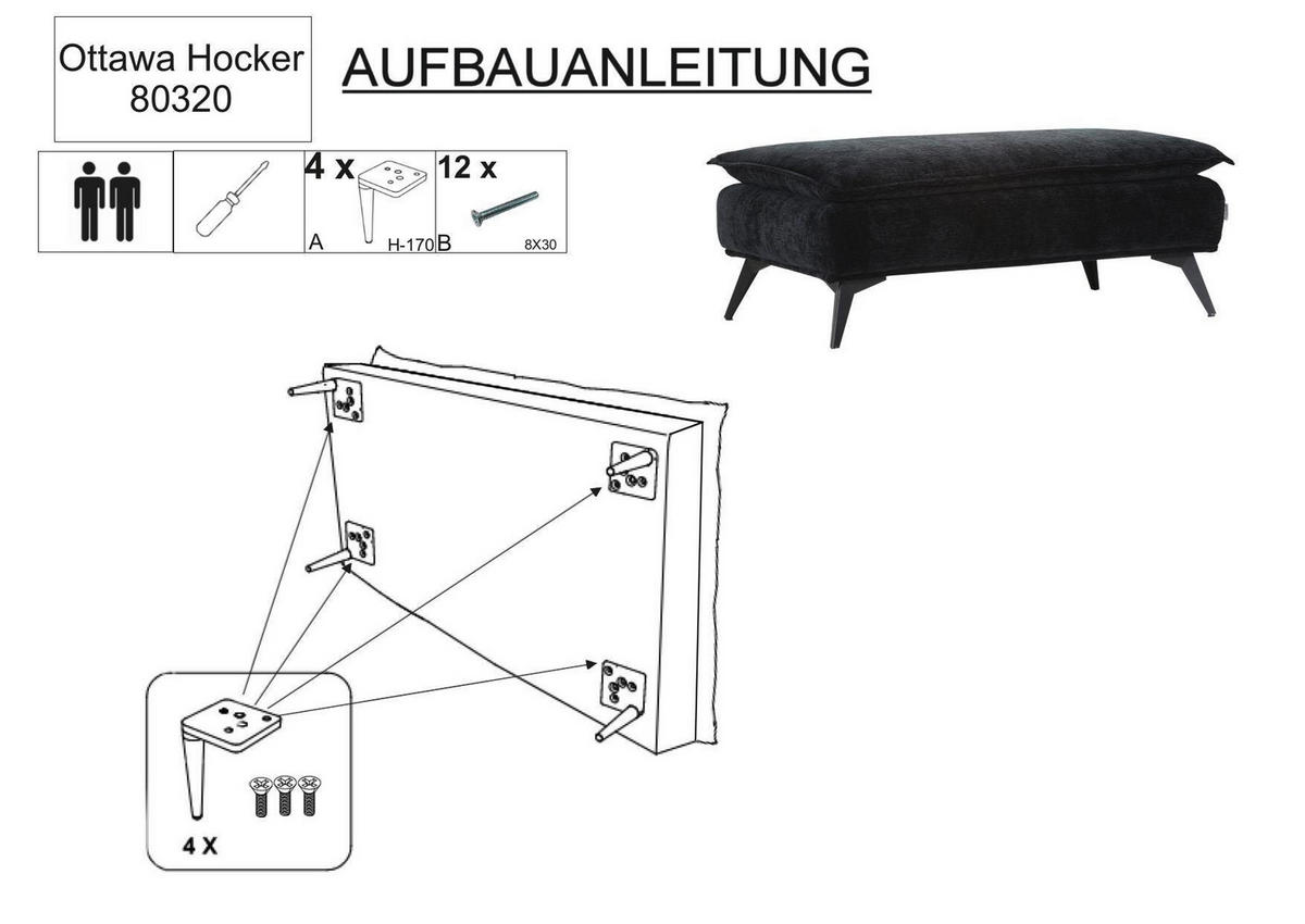 Pall Ottawa i textil svart  - svart, Modern, metall/textil (122/47/68cm) - Premium Living