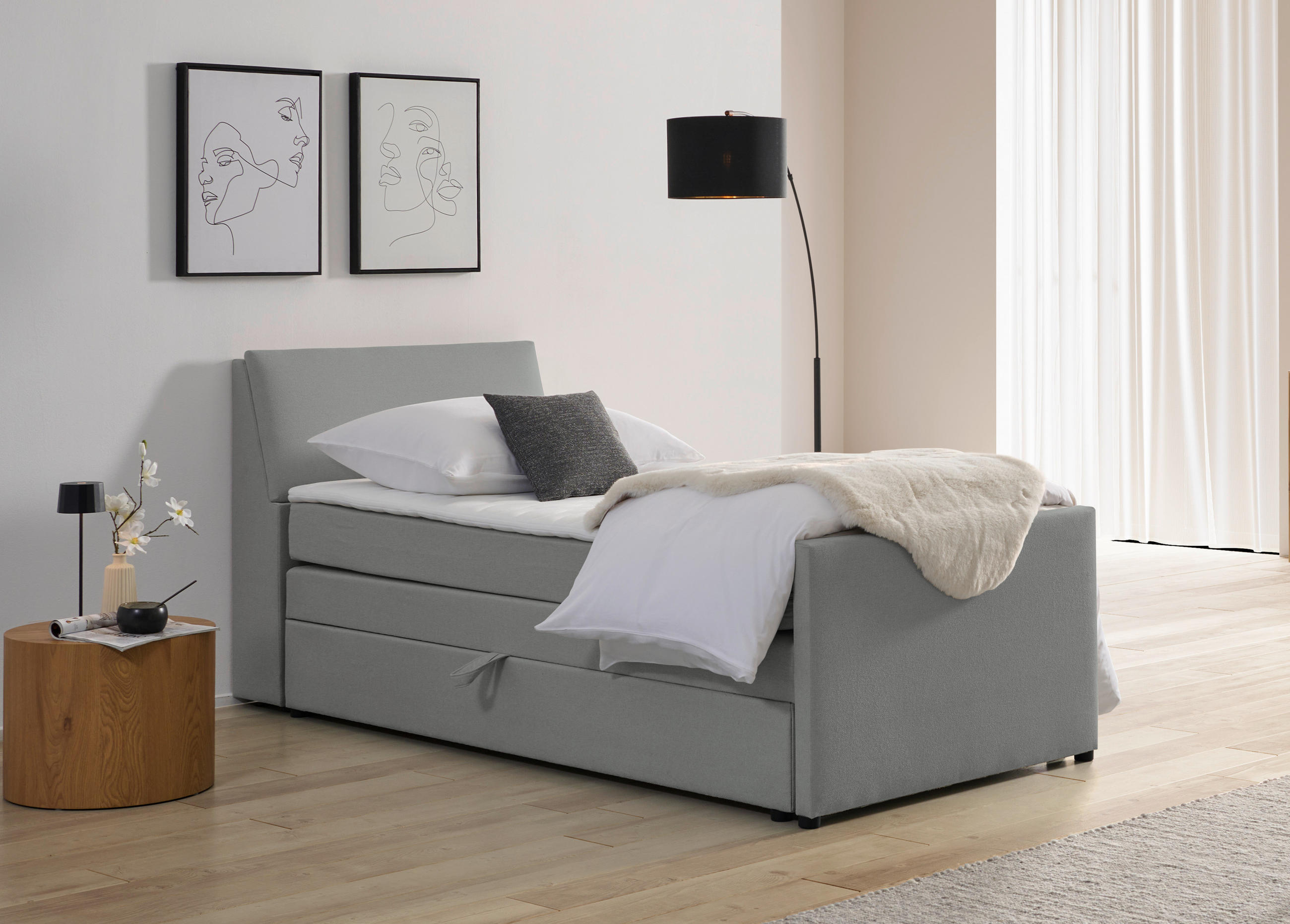 BOXSPRINGBETT 100/200 cm  in Grau  - Schwarz/Grau, MODERN, Holz/Textil (100/200cm) - MID.YOU