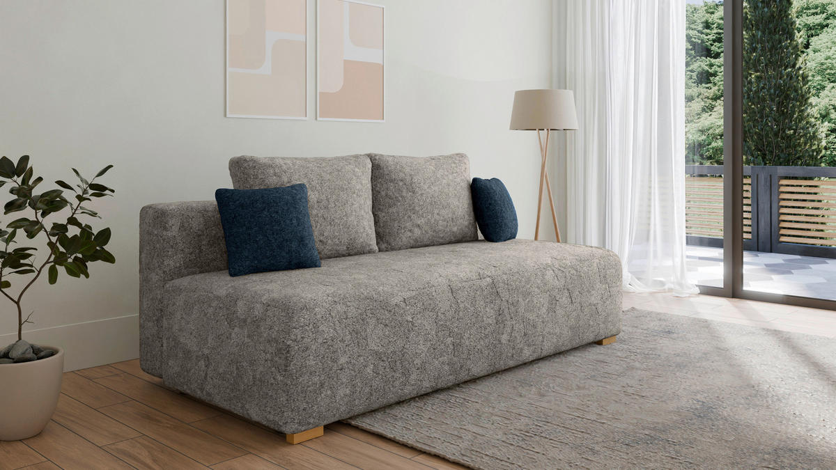 SCHLAFSOFA MOSS Blau, Grau  inkl. Rückenkissen, Schlaffunktion, Stauraum  - Blau/Grau, Design, Holzwerkstoff/Kunststoff (200/90/100cm) - MID.YOU