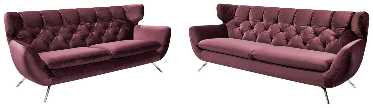 CHESTERFIELD-SOFA in Velours Lila  - Chromfarben/Lila, Design, Textil/Metall (200/94/95cm) - Pure Home Lifestyle