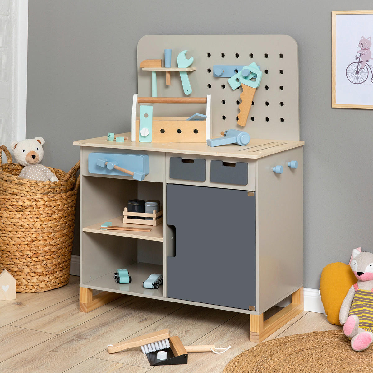 KINDERWERKBANK FAGUS - Naturfarben/Grau, Basics, Holz/Holzwerkstoff (66/42/90cm) - MUSTERKIND