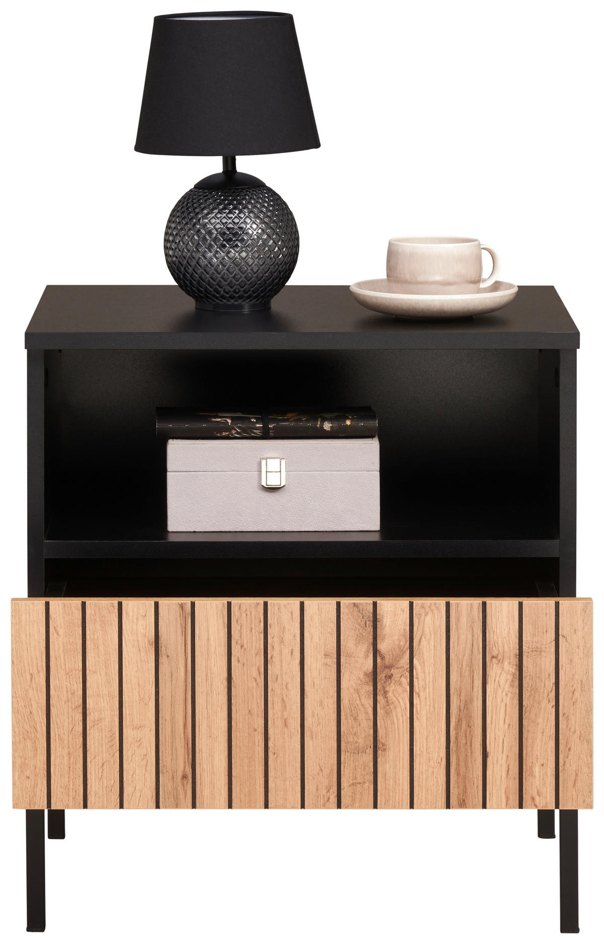 NACHTSCHRANK 51,6/56/38 cm  - Eiche Wotan/Schwarz, KONVENTIONELL, Holzwerkstoff (51,6/56/38cm) - Xora