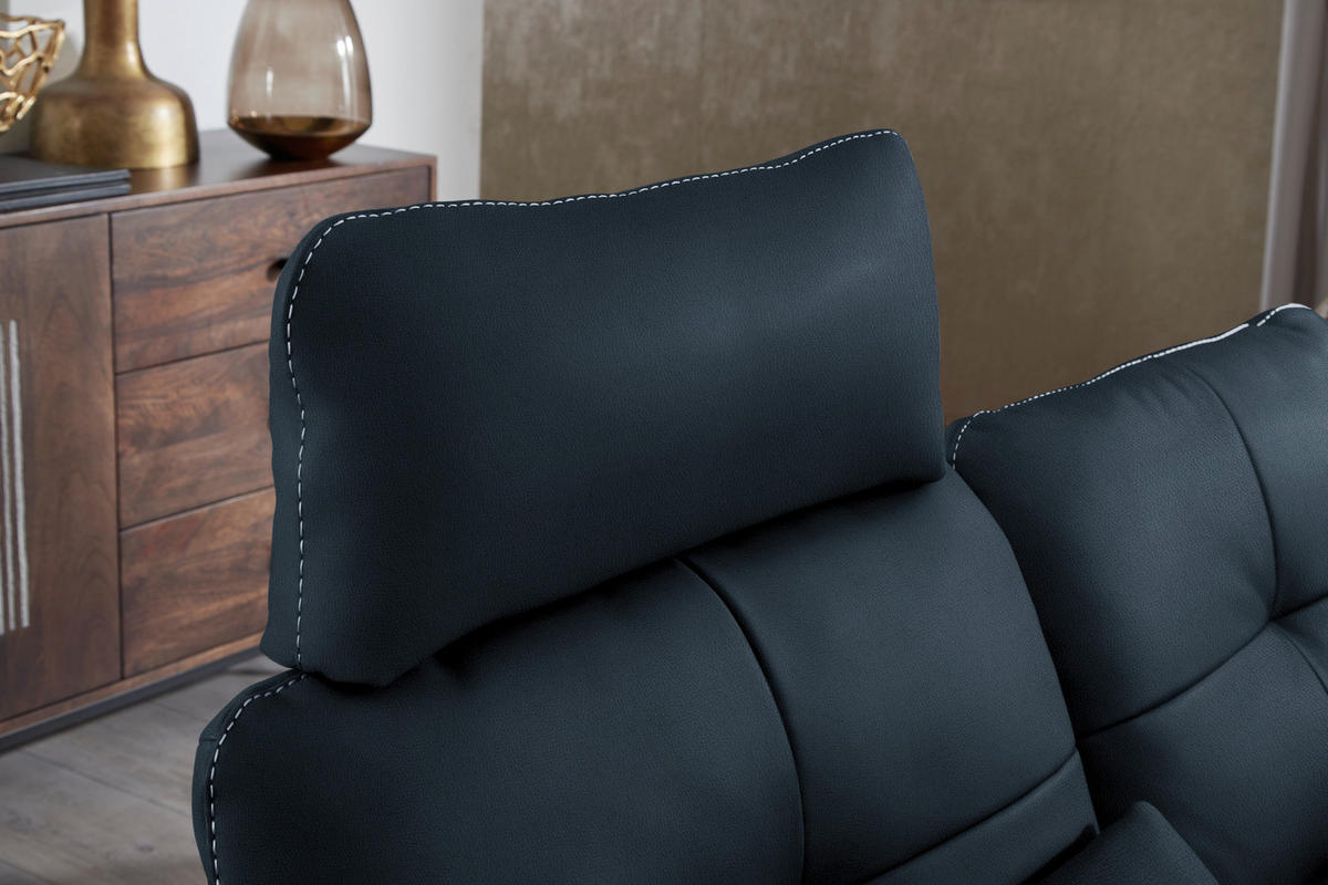 ECKSOFA in Echtleder Dunkelblau  - Bronzefarben/Dunkelblau, Design, Leder/Metall (298/298cm) - Chilliano