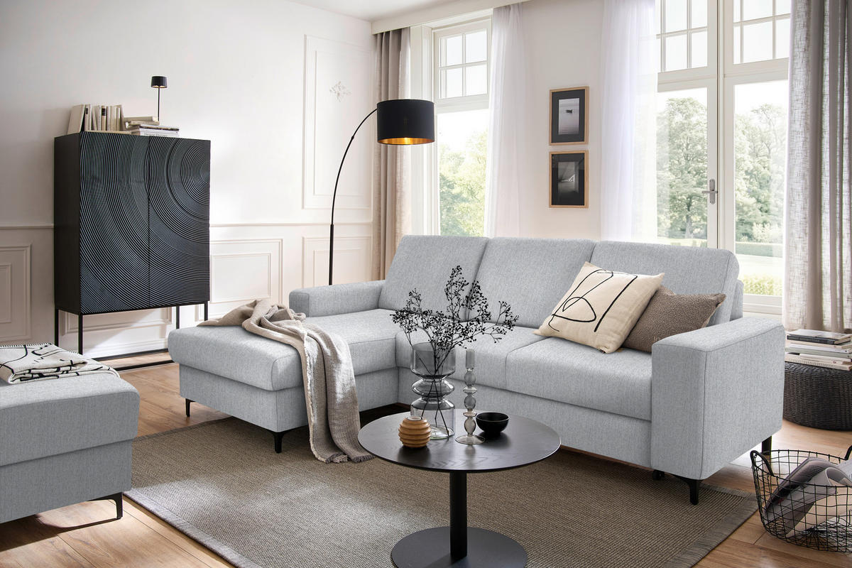 ECKSOFA in Webstoff Grau, Hellgrau  - Hellgrau/Schwarz, Konventionell, Textil/Metall (167/247cm) - Stylife