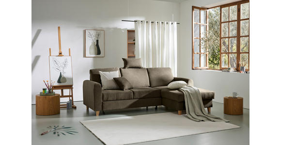 ECKSOFA Braun Flachgewebe Bettkasten, Schlaffunktion, Rücken echt, Kopfstütze, Liegefläche im Originalstoff  - Buchefarben/Braun, KONVENTIONELL, Holz/Textil (241/166cm) - Carryhome