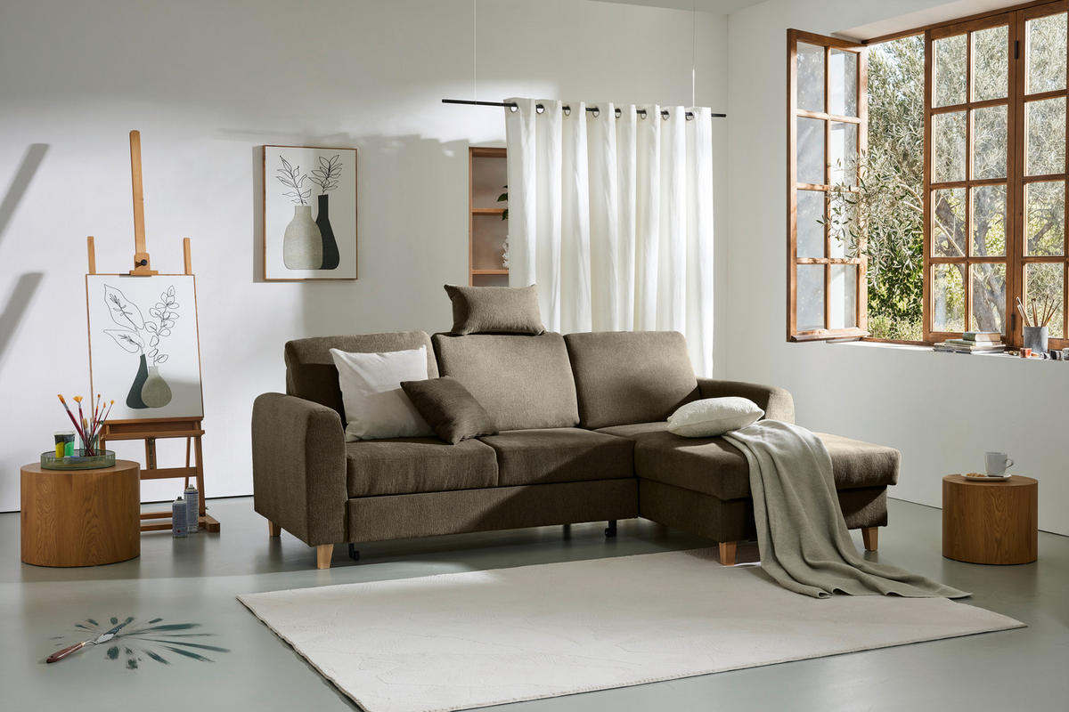 ECKSOFA Braun Flachgewebe  - Buchefarben/Braun, KONVENTIONELL, Holz/Textil (241/166cm) - Carryhome