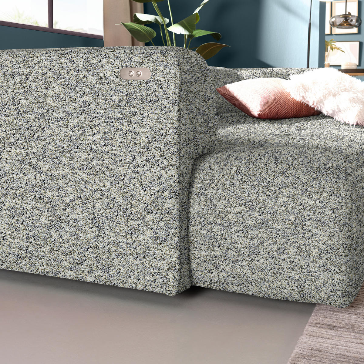 ECKSOFA Webstoff Greige  - Greige/Schwarz, Design, Kunststoff/Textil (288/188cm) - Welnova