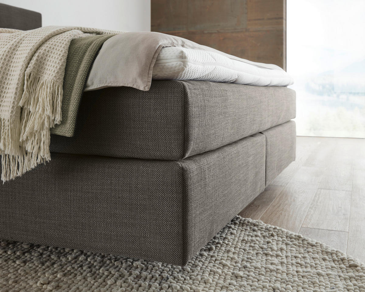 BOXSPRINGBETT 180/200 cm,  in Braun, Topper, Matratzen, unterschiedliche Matratzenhärtegrade je Bettseite, H2 + H3 = mittel + fest  - Schwarz/Braun, Design, Kunststoff/Textil (180/200cm) - Dieter Knoll