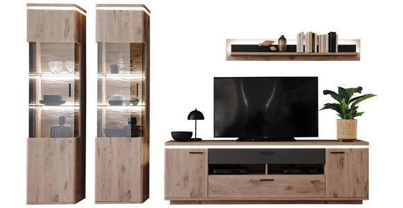 WOHNWAND  in Anthrazit, Eiche dunkel  330/208/50 cm  - Eiche dunkel/Anthrazit, KONVENTIONELL, Glas/Holzwerkstoff (330/208/50cm) - Cantus