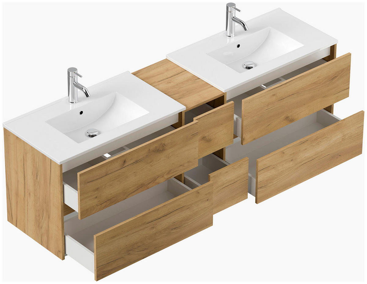 BADEZIMMER 3-teilig  in 190 cm  - Eichefarben/Weiß, Trend, Glas/Holzwerkstoff (190cm) - MID.YOU