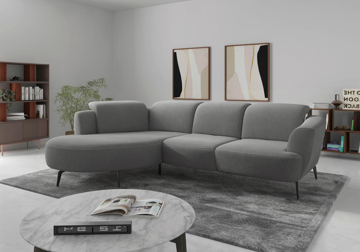 ECKSOFA ZOE E Grau Mikrofaser  - Schwarz/Grau, KONVENTIONELL, Textil/Metall (199/309cm) - Sit & More