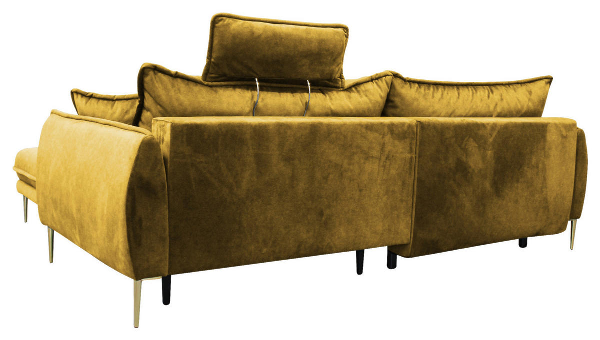 ECKSOFA in Velours Senfgelb  264/196 cm  - Goldfarben/Senfgelb, Design, Textil/Metall (264/196cm) - MID.YOU