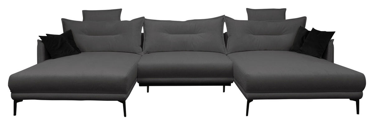 WOHNLANDSCHAFT NUOVO U Dunkelgrau Cord  - Dunkelgrau/Schwarz, Design, Textil/Metall (194/360/194cm) - MID.YOU