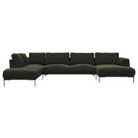 WOHNLANDSCHAFT Waldgrün Webstoff, Flachgewebe  - Waldgrün/Schwarz, Design, Textil/Metall (206/376/148cm) - Livetastic