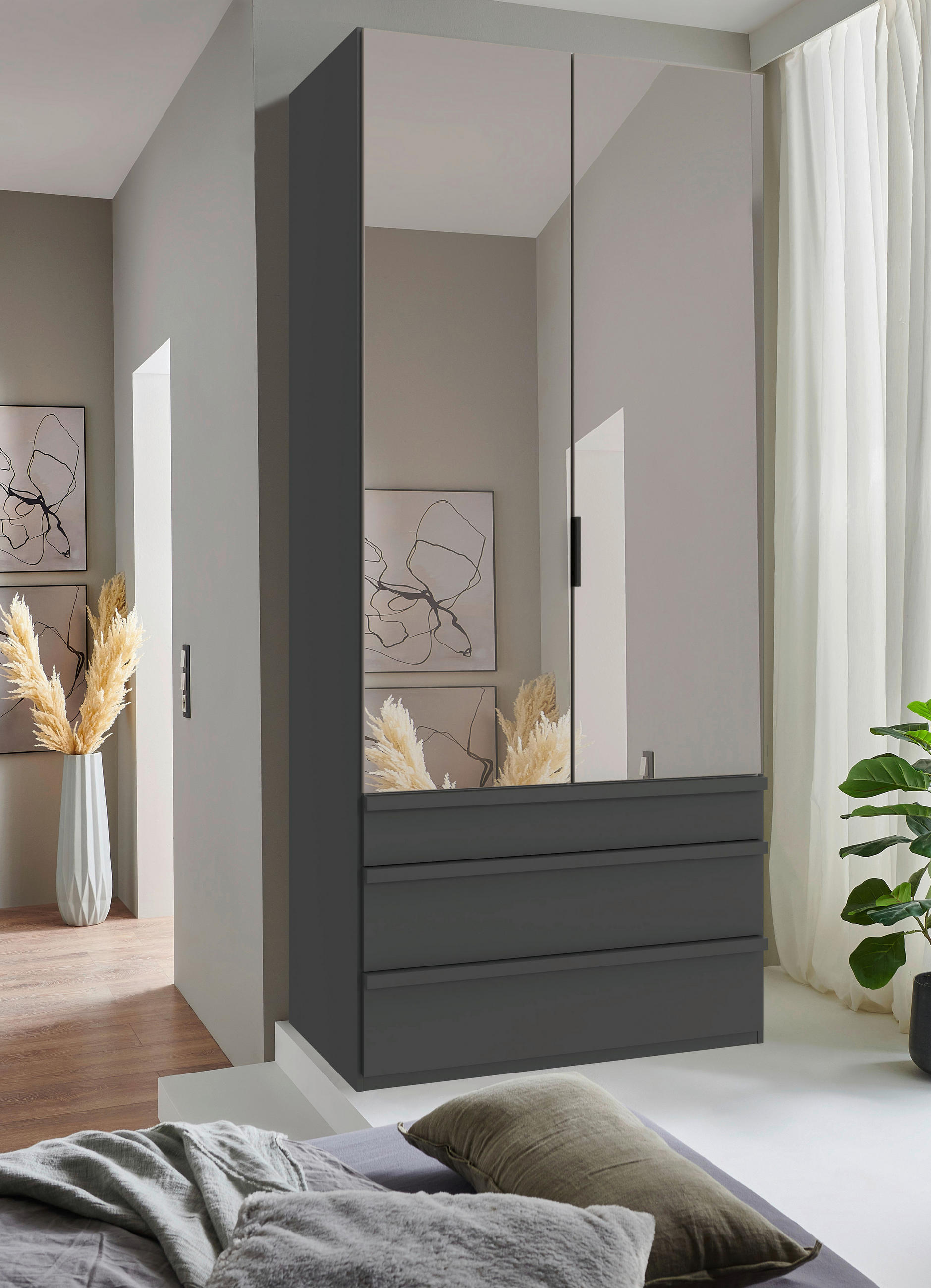 FALTTÜRENSCHRANK 100/236/58 cm 2-türig Graphitfarben - Schwarz/Graphitfarben, Design, Glas/Holzwerkstoff (100/236/58cm) - Boxxx