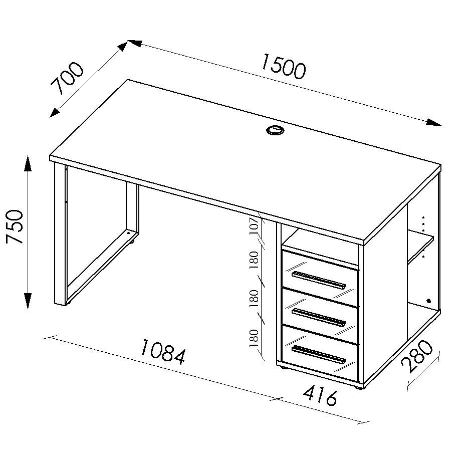 SCHREIBTISCH 150/70/75 cm  in Grau, Weiß  - Silberfarben/Alufarben, MODERN, Glas/Holzwerkstoff (150/70/75cm)