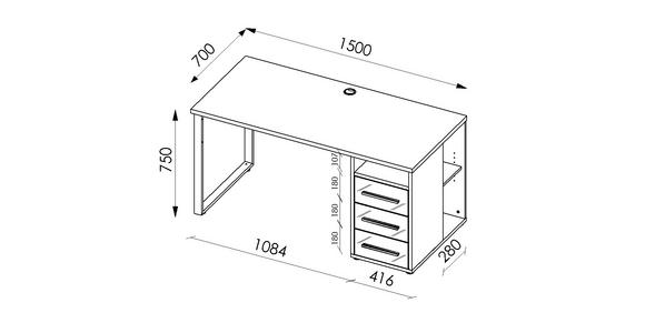 SCHREIBTISCH 150/70/75 cm  in Grau, Weiß  - Silberfarben/Alufarben, MODERN, Glas/Holzwerkstoff (150/70/75cm) - Novel
