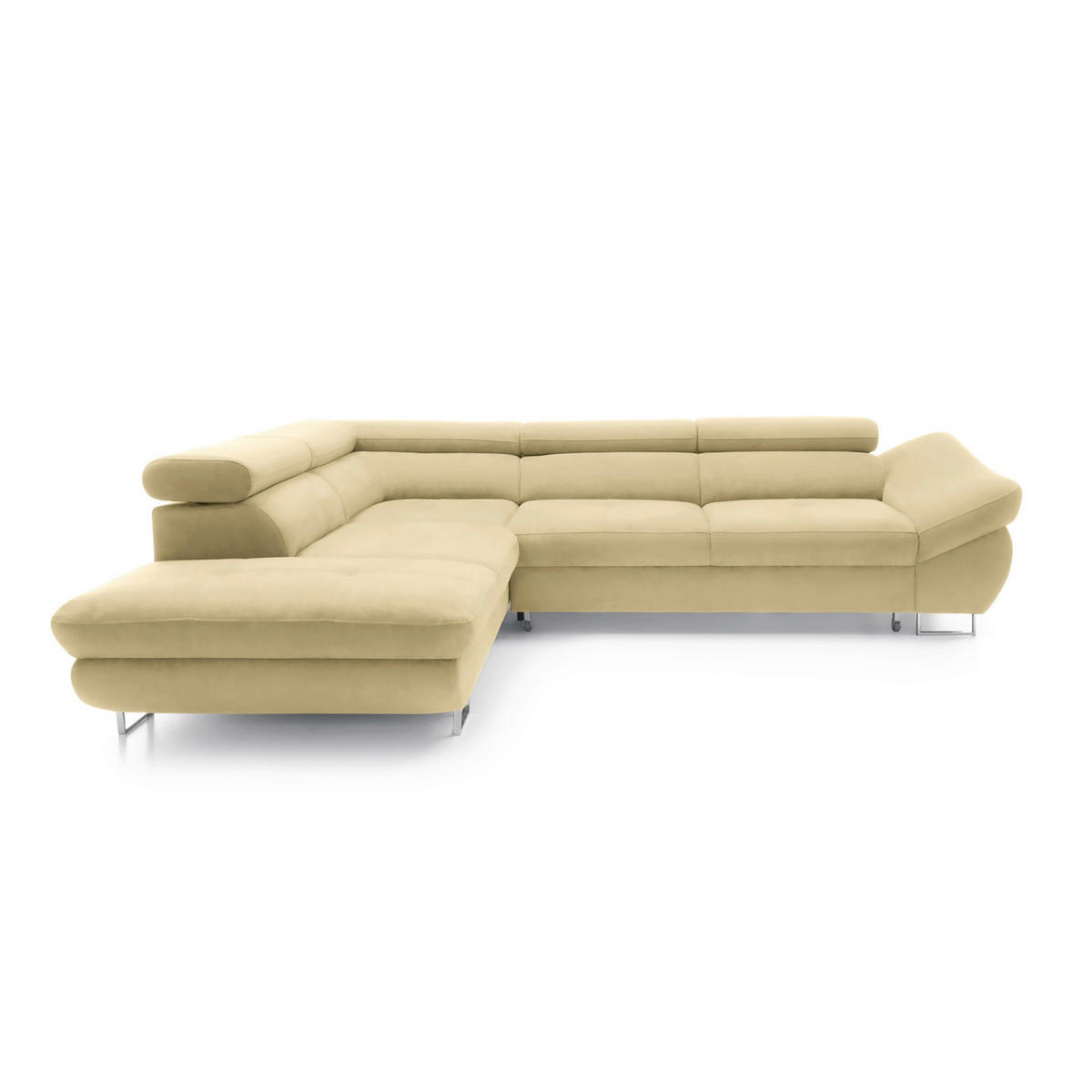 SOFFA i sammet beige  - beige/kromfärg, Design, metall/trä (235/69-88/280cm) - Carryhome