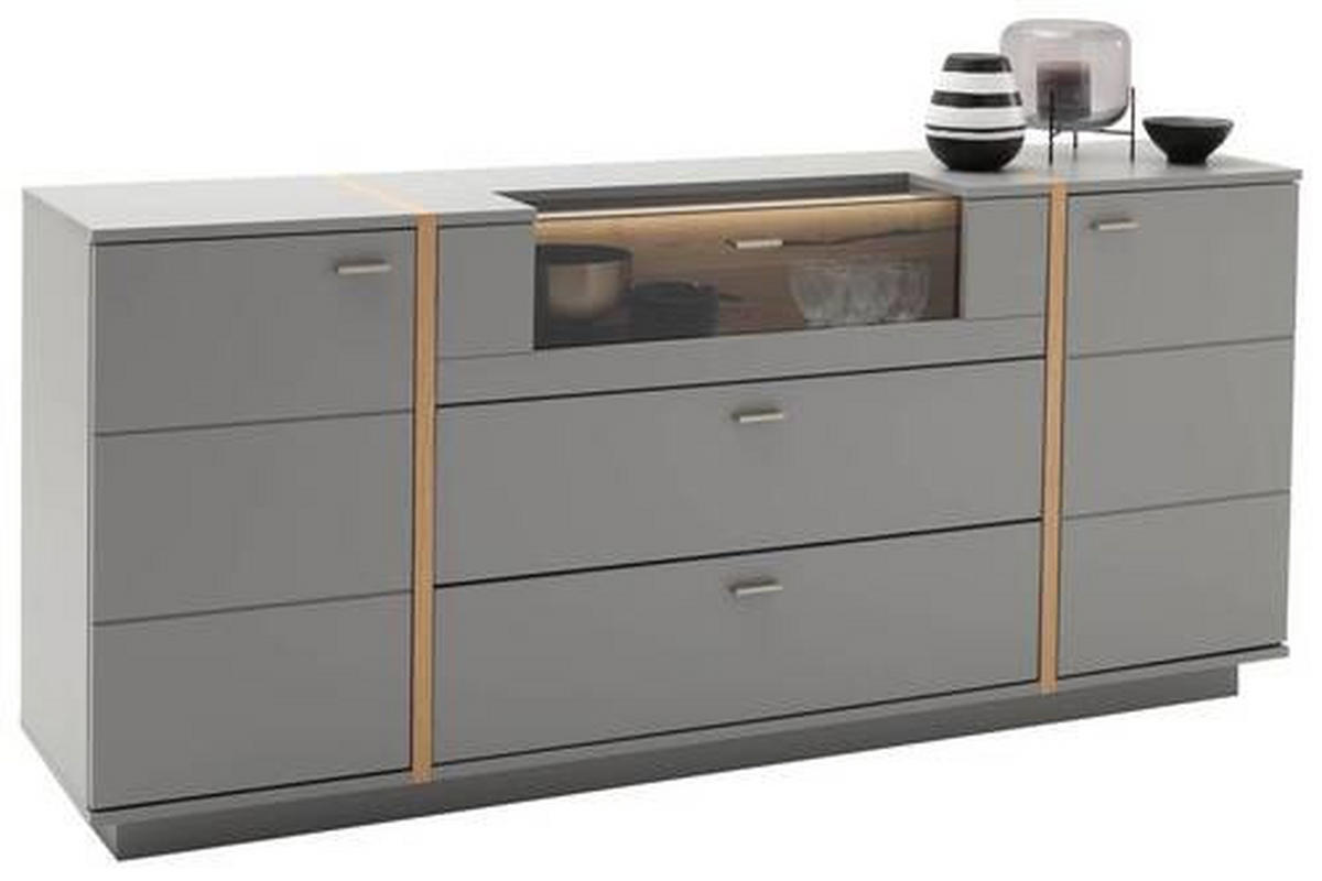 SIDEBOARD 196/87/44 cm  in Grau, Eichefarben  - Eichefarben/Grau, Design, Glas/Holzwerkstoff (196/87/44cm) - MID.YOU