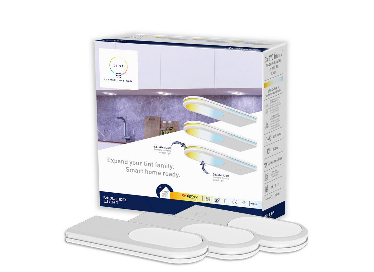 UNTERBAULEUCHTEN-SET TINT 5,5/1,5/15 cm  - Weiß, Basics, Kunststoff (5,5/1,5/15cm) - Tint