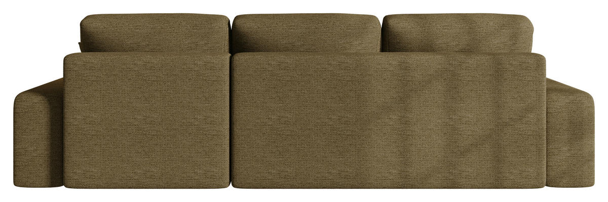 ECKSOFA Khaki Bouclé Zierkissen, Rückenkissen, Bettkasten, Schlaffunktion, Rücken echt, Stauraum  - Khaki/Schwarz, MODERN, Kunststoff/Textil (248/143cm) - Xora