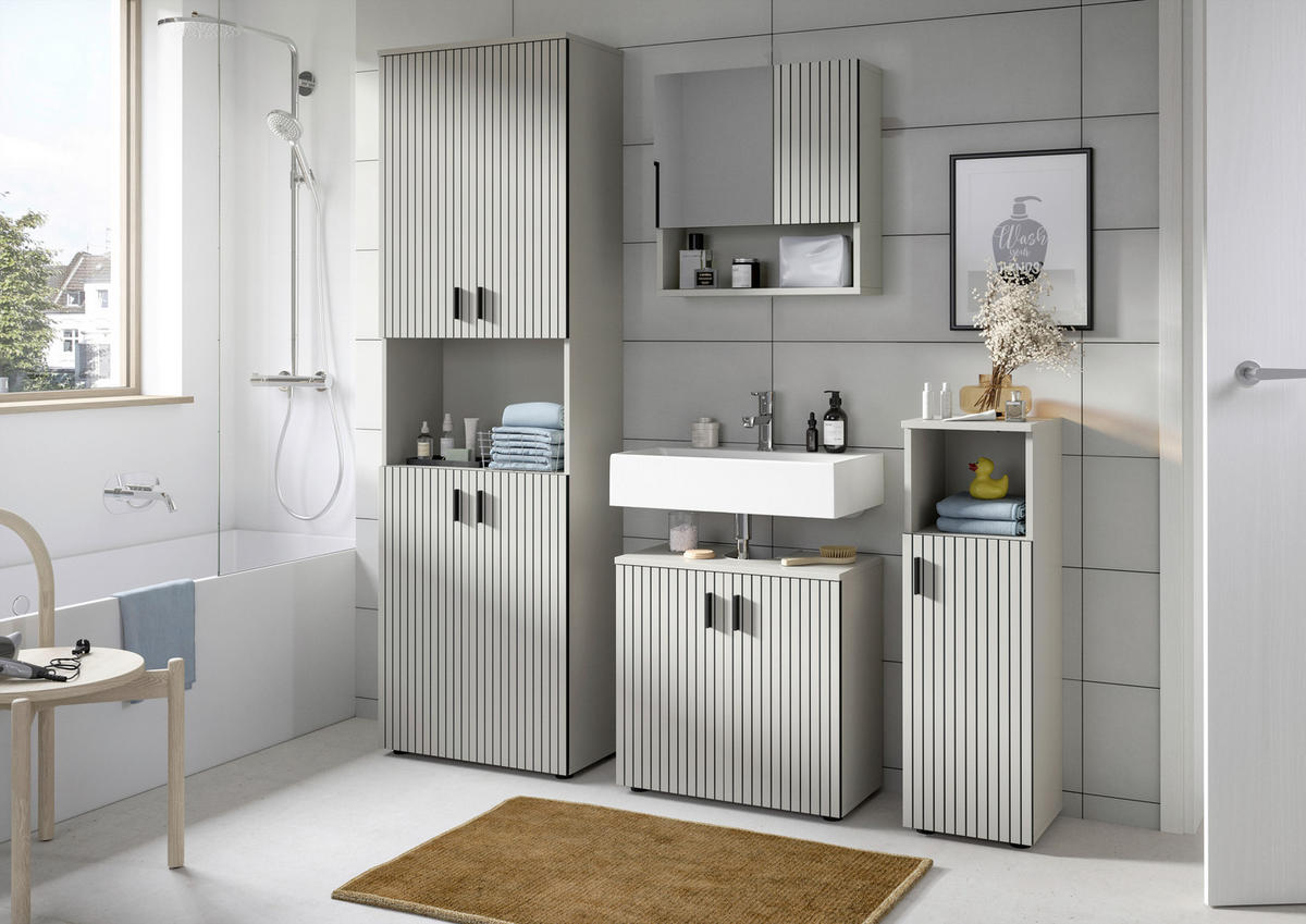 BADEZIMMER 4-teilig  in 150 cm  - Kaschmir/Schwarz, Trend, Glas/Holzwerkstoff (150cm) - MID.YOU