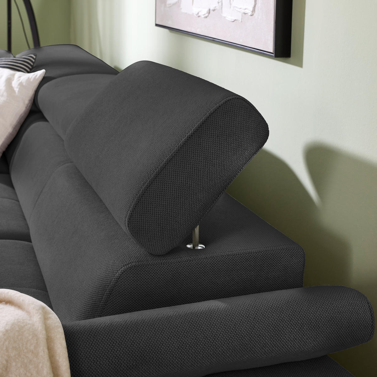 ECKSOFA inkl. Funktion COMBO Graphitfarben Flachgewebe  - Schwarz/Graphitfarben, Design, Textil/Metall (206/266cm) - Stylife