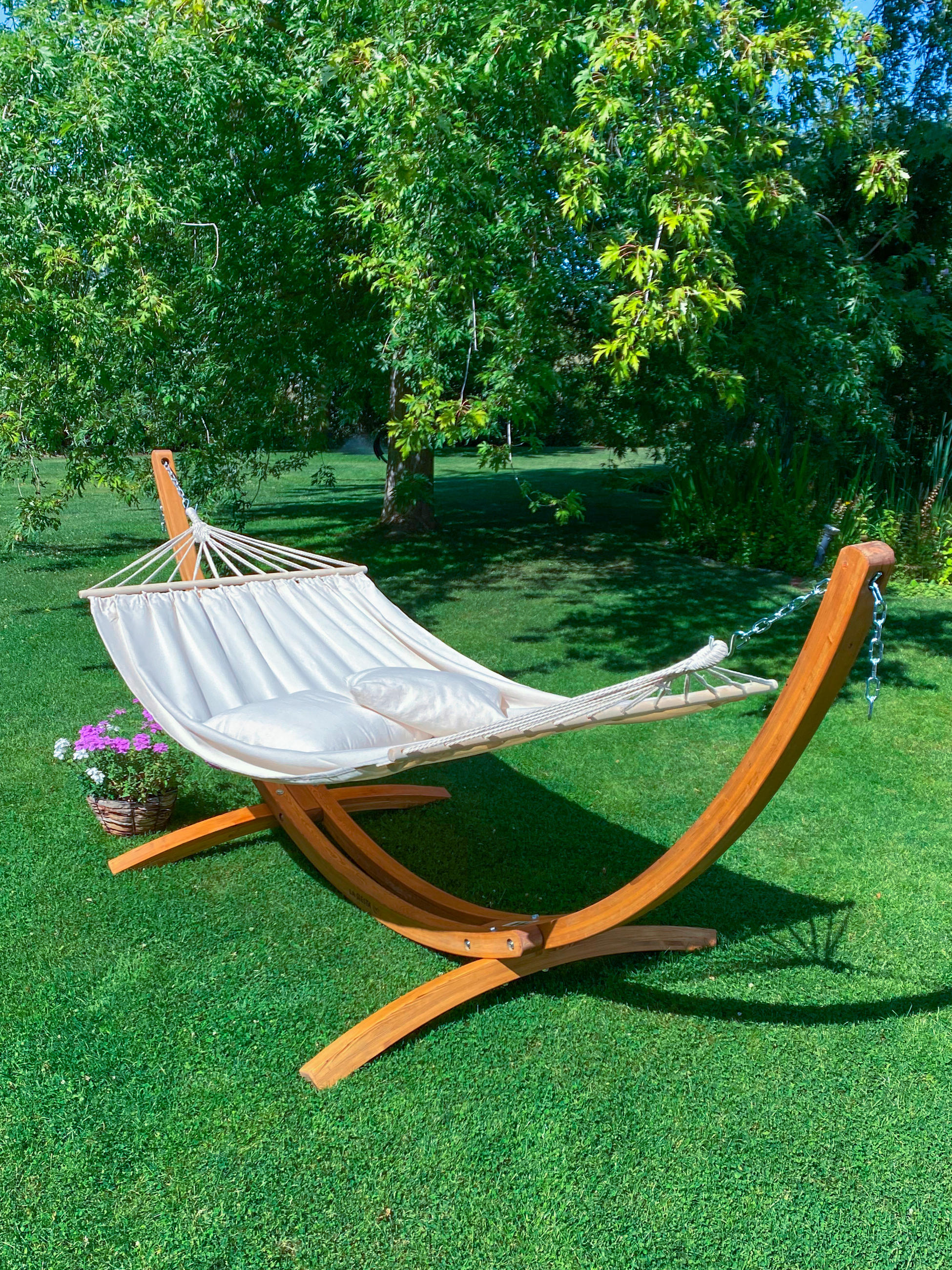 HÄNGEMATTE Mischgewebe Weiß  - Eukalyptusholzfarben/Naturfarben, KONVENTIONELL, Holz/Textil (320/120/120cm) - La Siesta
