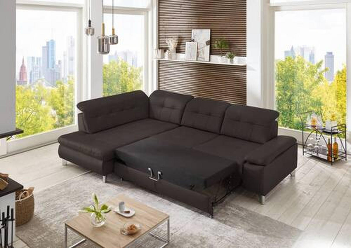 ECKSOFA in Echtleder Dunkelbraun  211/309 cm  - Dunkelbraun, Basics, Leder/Metall (211/309cm) - Beldomo Speed