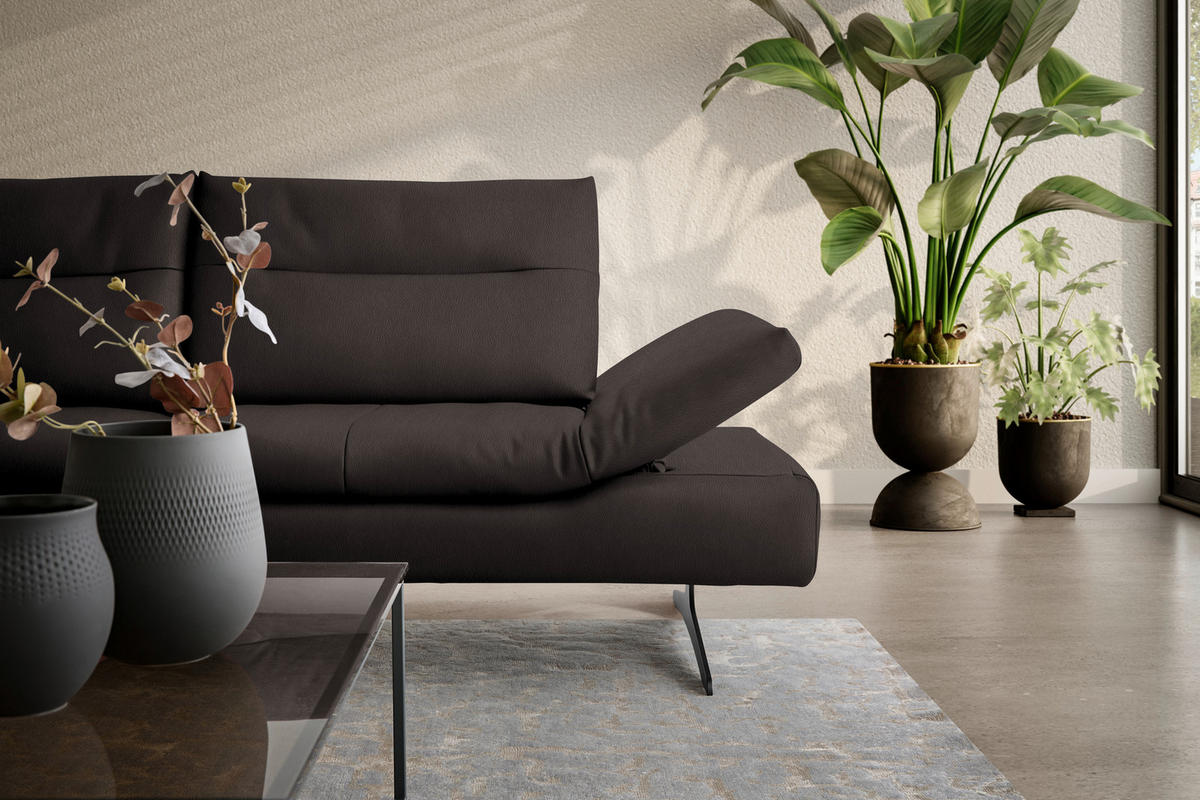 ECKSOFA in Echtleder Dunkelbraun  - Dunkelbraun/Schwarz, Modern, Leder/Metall (158/342cm) - Chilliano