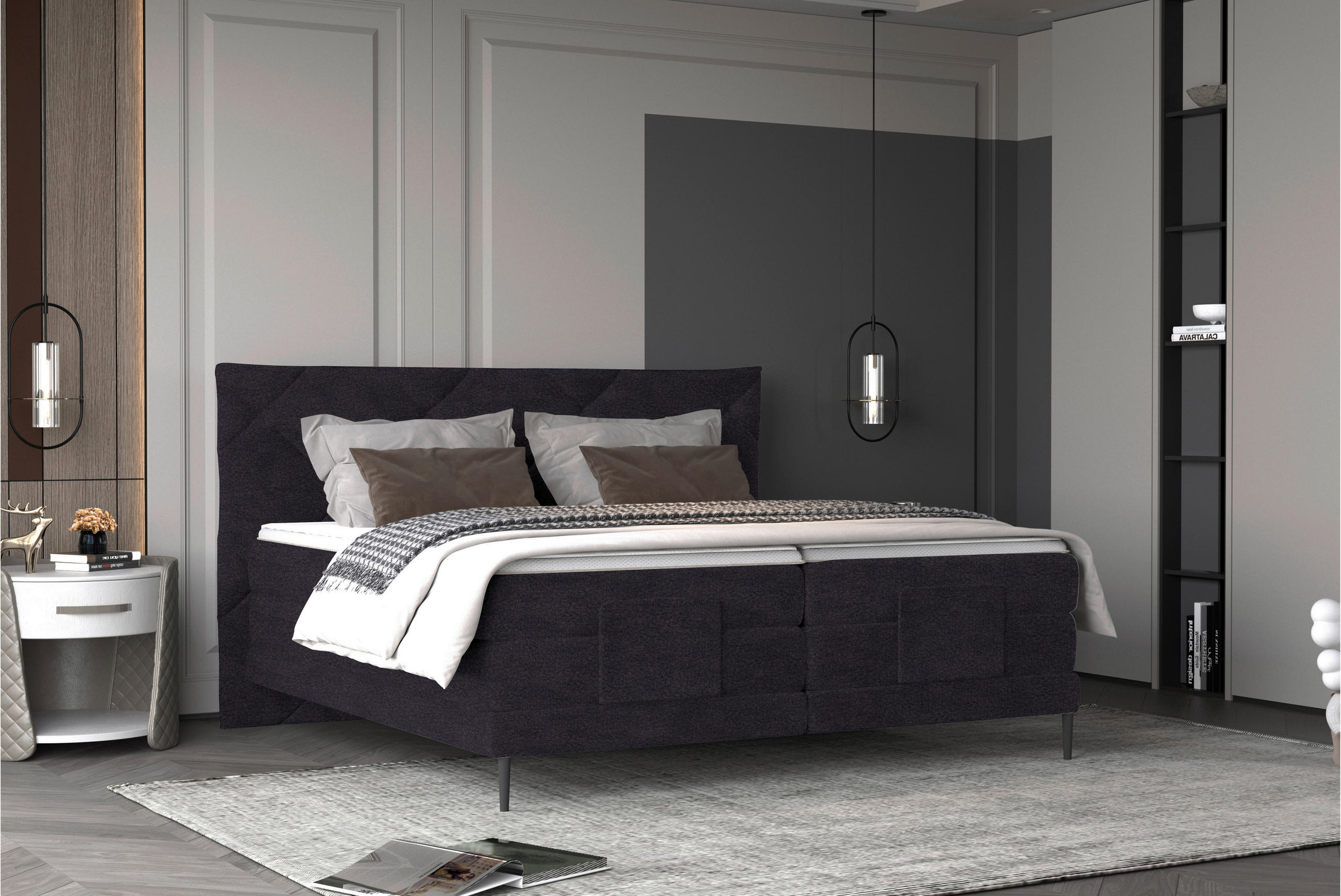BOXSPRINGBETT 180/200 cm  in Anthrazit  - Anthrazit/Schwarz, KONVENTIONELL, Textil/Metall (180/200cm) - Esposa
