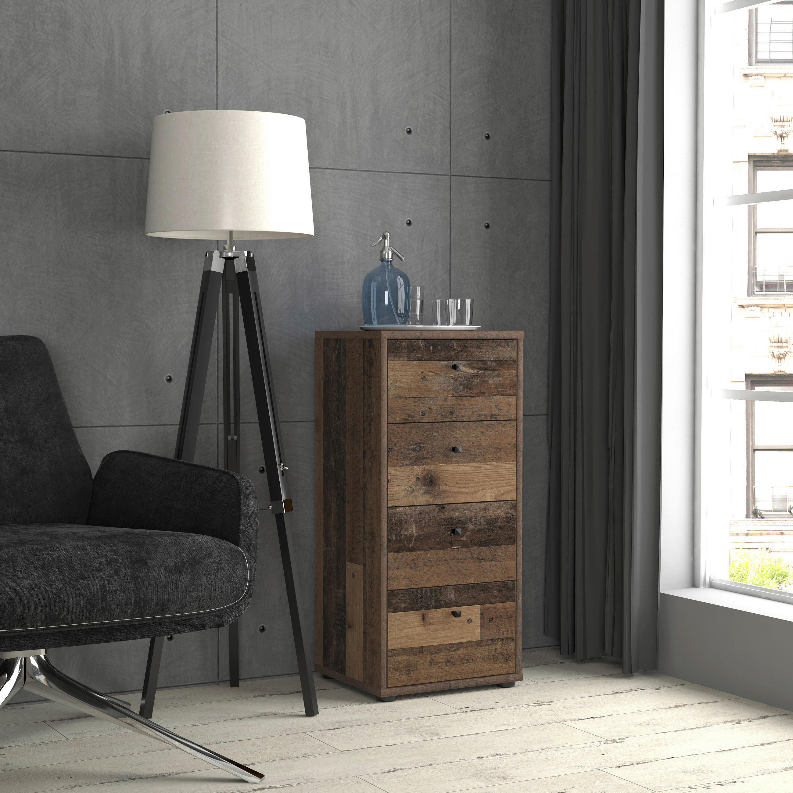 KOMMODE in 38,6/85,5/34,8 cm - Dunkelbraun/Graubraun, Design, Holzwerkstoff/Kunststoff (38,6/85,5/34,8cm)