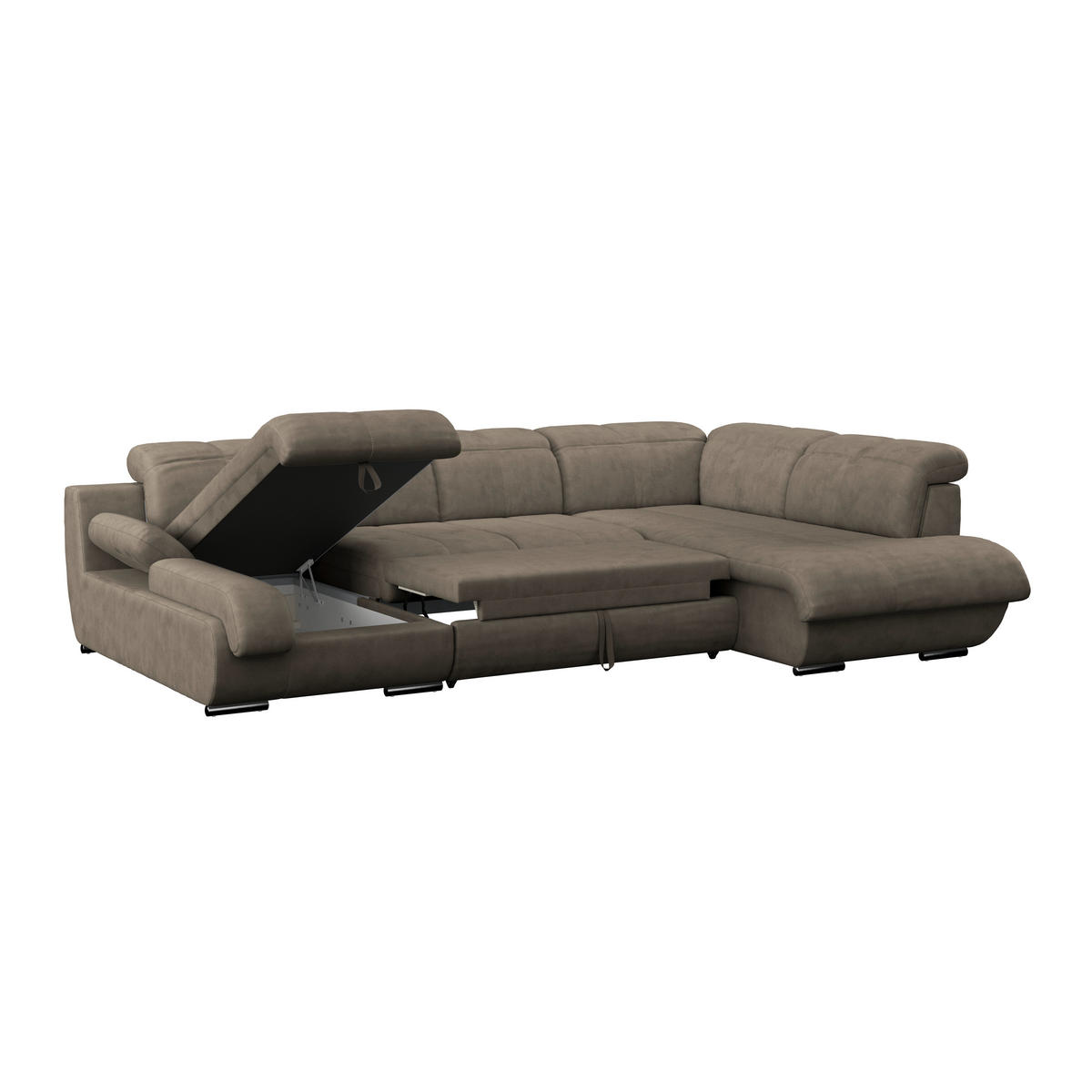 WOHNLANDSCHAFT Dunkelbraun Mikrofaser  - Chromfarben/Dunkelgrau, MODERN, Textil/Metall (184/345/228cm) - MID.YOU