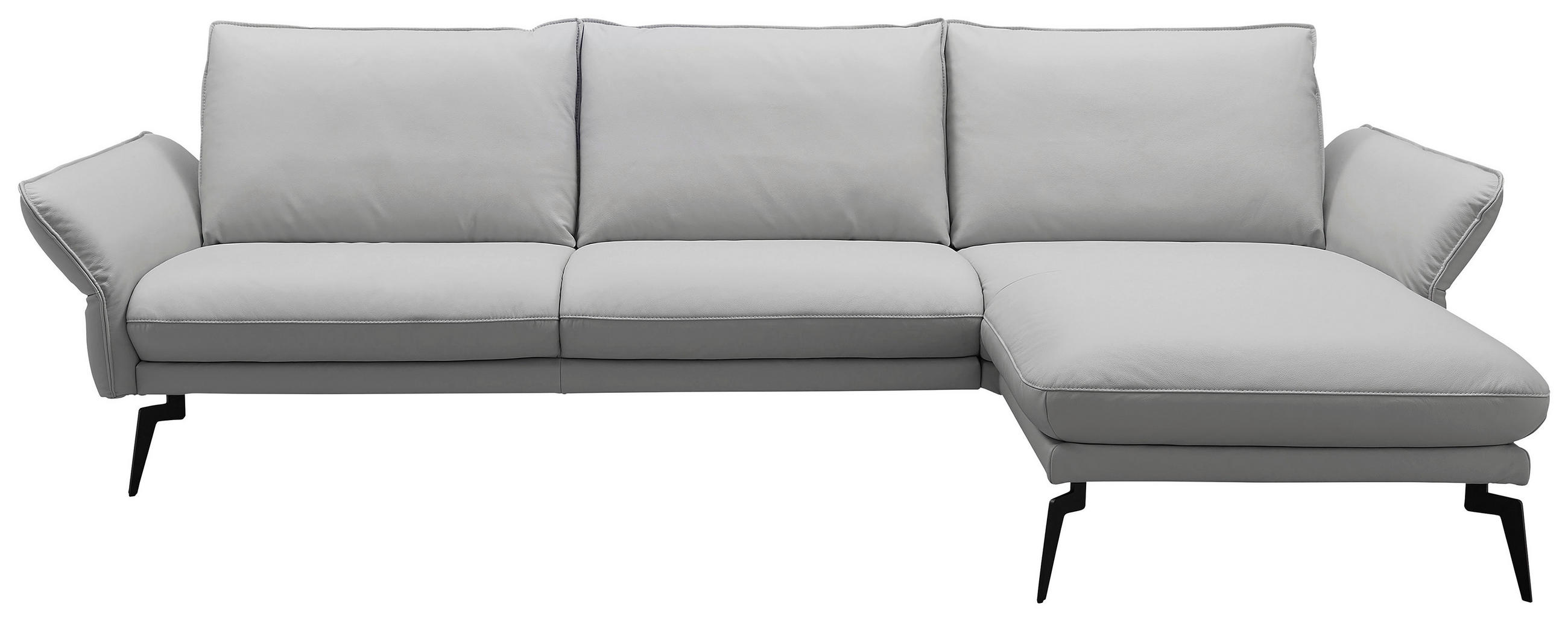 ECKSOFA Hellgrau Echtleder Armteilverstellung, Sitztiefenverstellung  - Chromfarben/Hellgrau, Design, Leder/Metall (260/168cm) - Moderano