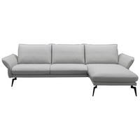 ECKSOFA Hellgrau Echtleder Armteilverstellung, Sitztiefenverstellung  - Chromfarben/Hellgrau, Design, Leder/Metall (260/168cm) - Moderano