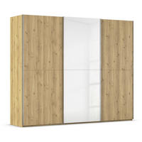 SCHWEBETÜRENSCHRANK 270/223/68 cm 3-türig Weiß, Eichefarben, Chromfarben  - Chromfarben/Eichefarben, Design, Glas/Holz (270/223/68cm) - Novel