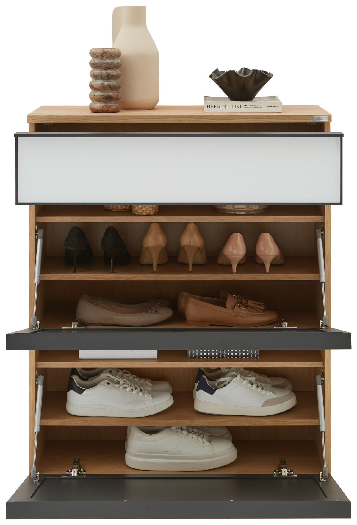 MEUBLE À CHAUSSURES SUSPENDU  in 84/102/31 cm  - Weiss/Eichefarben, Design, Glas/Holz (84/102/31cm) - Dieter Knoll