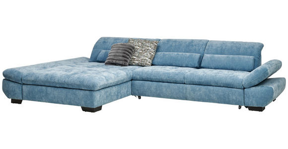 ECKSOFA  in Flachgewebe Pastellblau  204/341 cm  - Pastellblau/Schwarz, Design, Textil/Metall (204/341cm) - Xora
