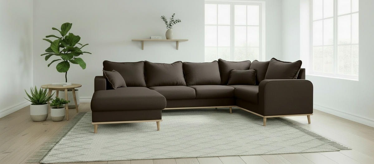 WOHNLANDSCHAFT Beata Dunkelbraun  - Wengefarben/Dunkelbraun, Design, Holz/Textil (170/296/167cm) - Livetastic