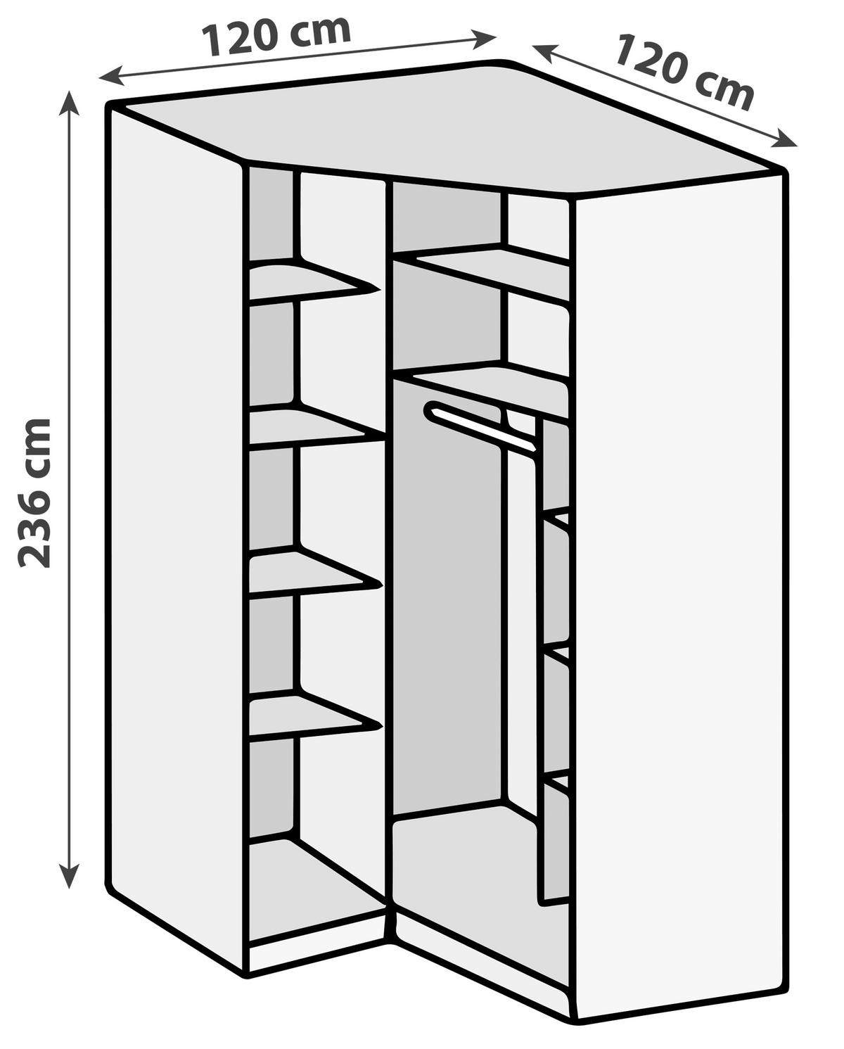 ECKSCHRANK 120/236/120 cm Weiß, Eichefarben  - Chromfarben/Eichefarben, MODERN, Holzwerkstoff (120/236/120cm) - MID.YOU