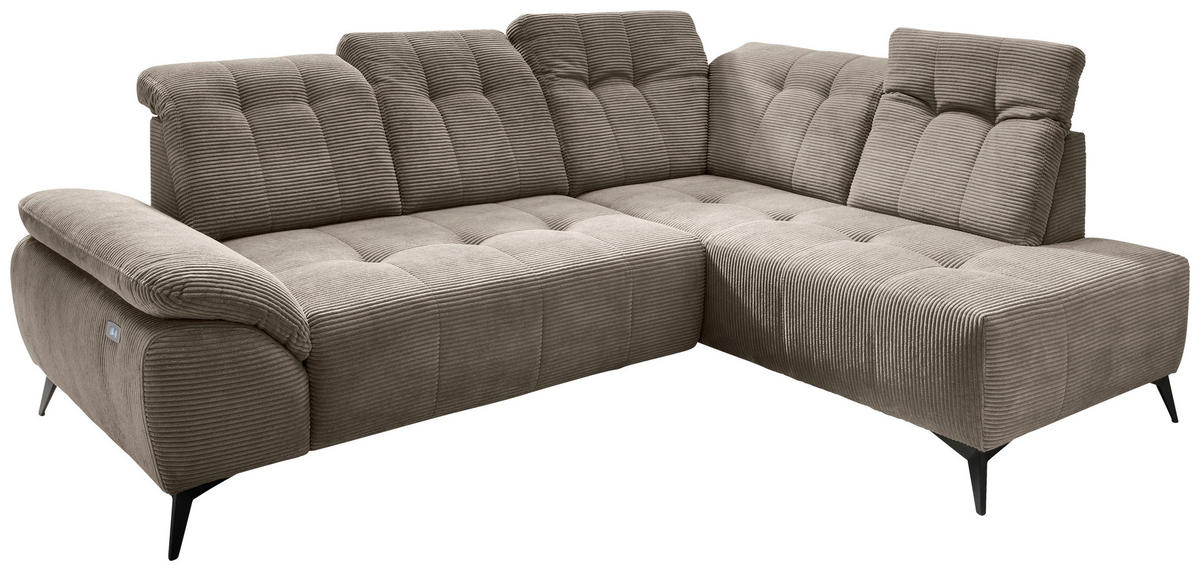 ECKSOFA in Cord Graubraun  - Graubraun/Schwarz, Modern, Textil/Metall (272/200cm) - Livetastic