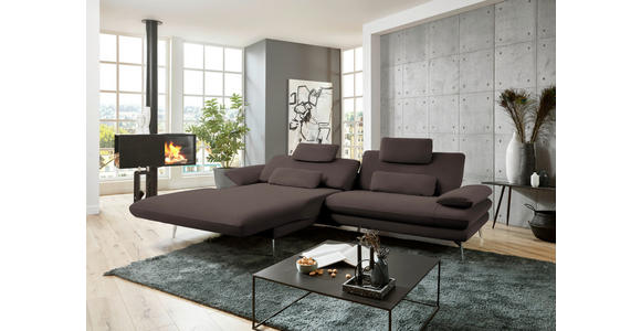 ECKSOFA in Webstoff Dunkelbraun  - Dunkelbraun/Schwarz, Design, Textil/Metall (184/284cm) - Dieter Knoll