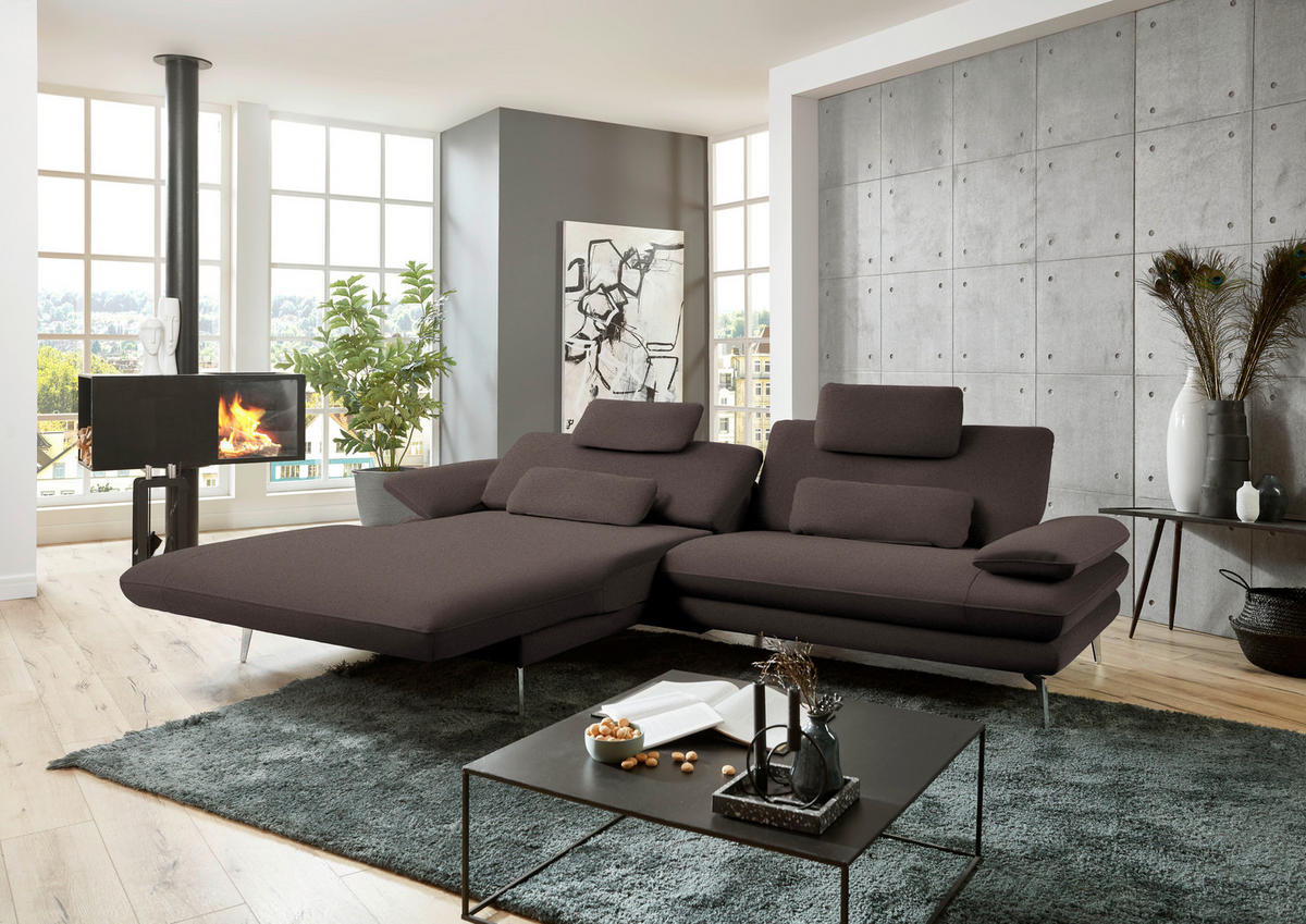 ECKSOFA Dunkelbraun Webstoff  - Dunkelbraun/Schwarz, Design, Textil/Metall (184/284cm) - Dieter Knoll