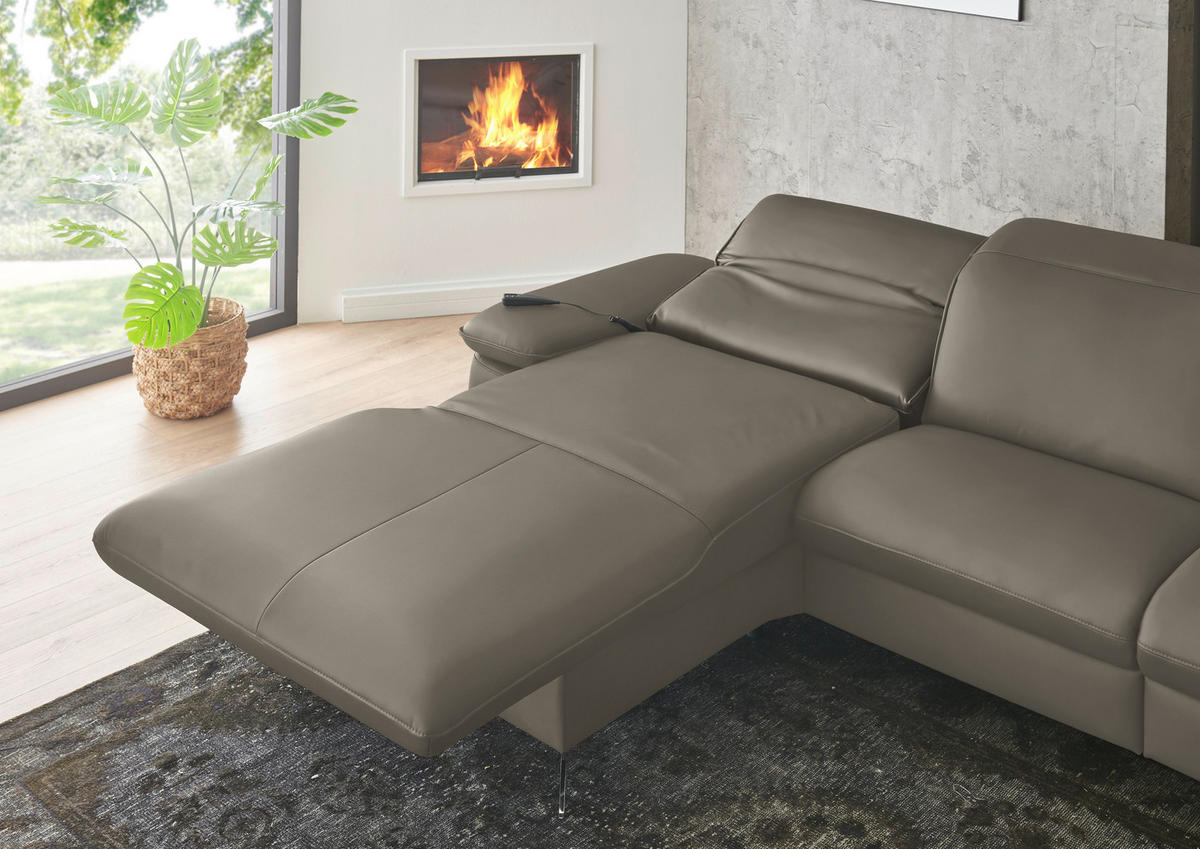 ECKSOFA  Echtleder Cappuccino  - Schwarz/Cappuccino, Design, Leder/Metall (169/307cm) - Beldomo Premium