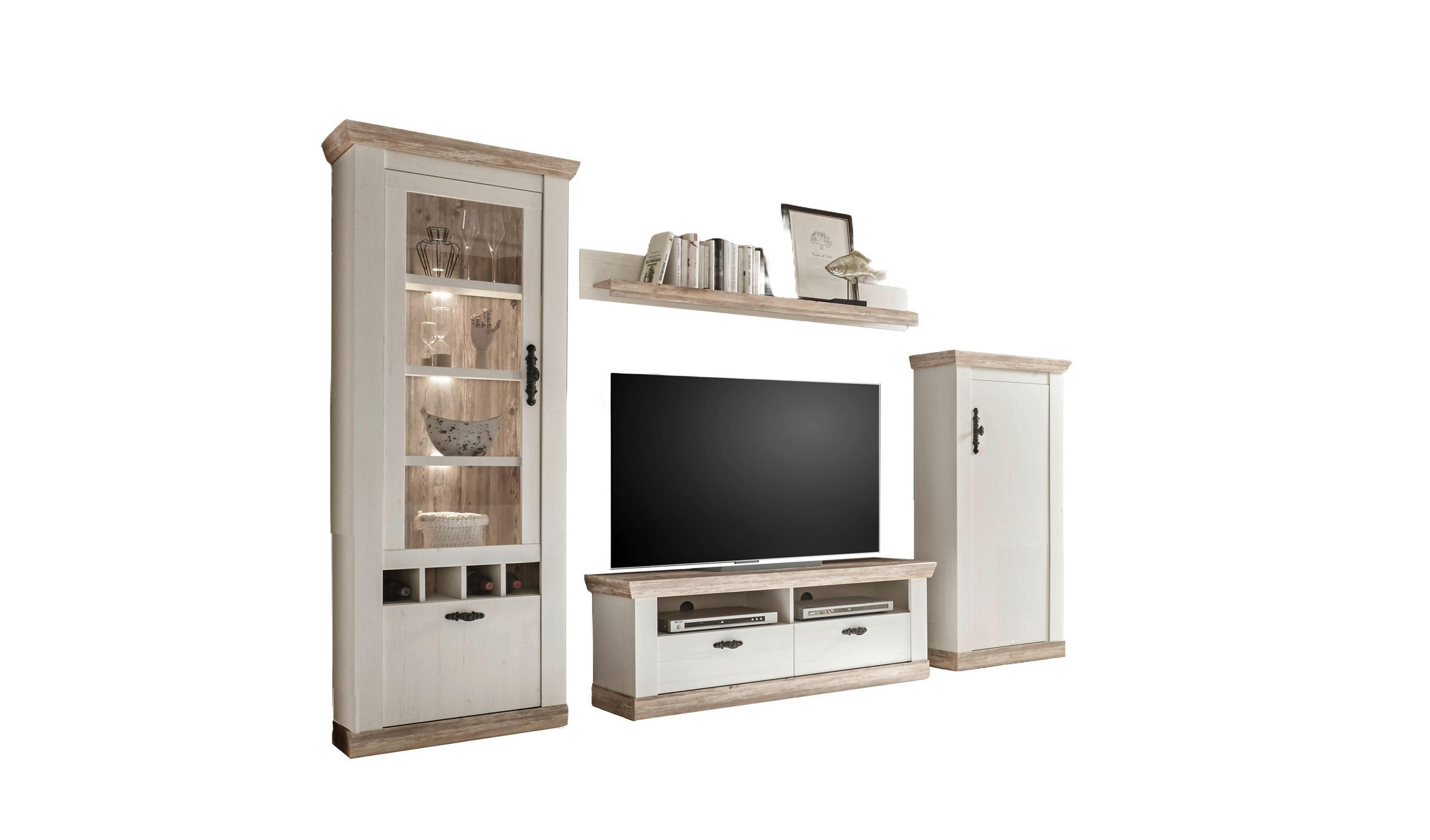 WOHNWAND 4-teilig  in Pinienfarben, Hellbraun  296/201/44 cm  - Hellbraun/Eichefarben, Design, Holzwerkstoff/Metall (296/201/44cm) - MID.YOU