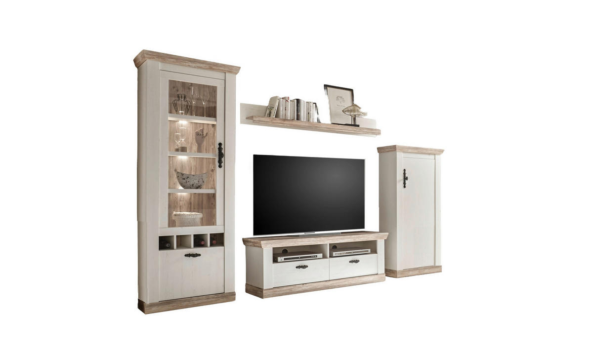 WOHNWAND 4-teilig  in Pinienfarben, Hellbraun  296/201/44 cm  - Hellbraun/Eichefarben, Design, Holzwerkstoff/Metall (296/201/44cm) - MID.YOU